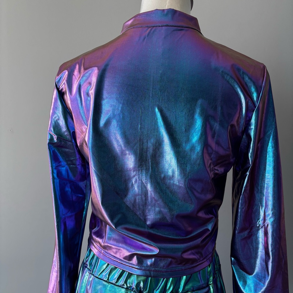 Allegra K Iridescent Purple Blue Green Jumpsuit - Picture 4 of 5